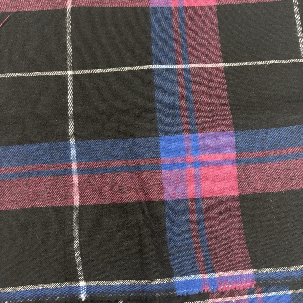 1 Yd Vintage Fabric Flannel Thick Black Pink Blue  Plaid X 70"